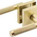 Premium Gold Door Handles for 1 3/8" - 2" Compatible Doors - Lacquered Brass/Gold Door Handles Interior with Lock - Easy Installation, Reversible, Keyless Button Lock - Designed by Architects