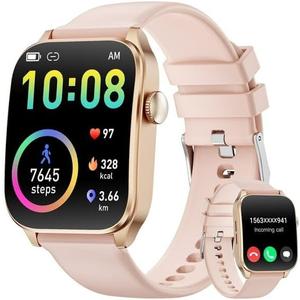 Women's Smartwatch, 1.91-inch HD Curved Screen Fitness Tracking Watch with Wireless Calling/Message Alerts/IP68 Water Resistant fits for Android and iOS Devices (Pink)