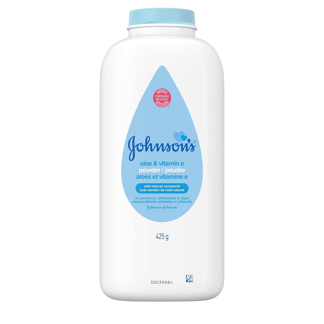 Johnson's Baby Powder, Naturally Derived Cornstarch with Aloe & Vitamin E for Delicate Skin, Hypoallergenic and Free of Parabens, Phthalates, and Dyes for Gentle Baby Skin Care, 15 oz (Pack of 2)