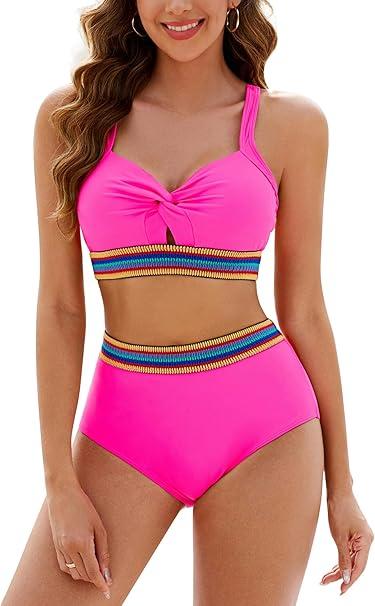 Adisputent High Waisted Bikini Sets for Women Cutout Two Piece Swimsuits 2025 Crisscross Swimwear Colorblock Bathing Suits (M, Green)