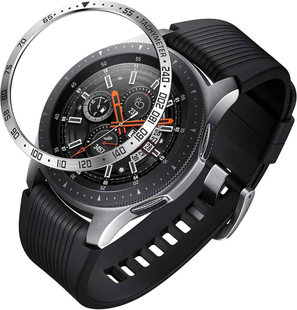 BaiHui Compatible Galaxy Watch 46mm / Gear S3 Frontier & Classic Bezel Ring - Stainless Steel Protection Cover Accessory (04-Silver)