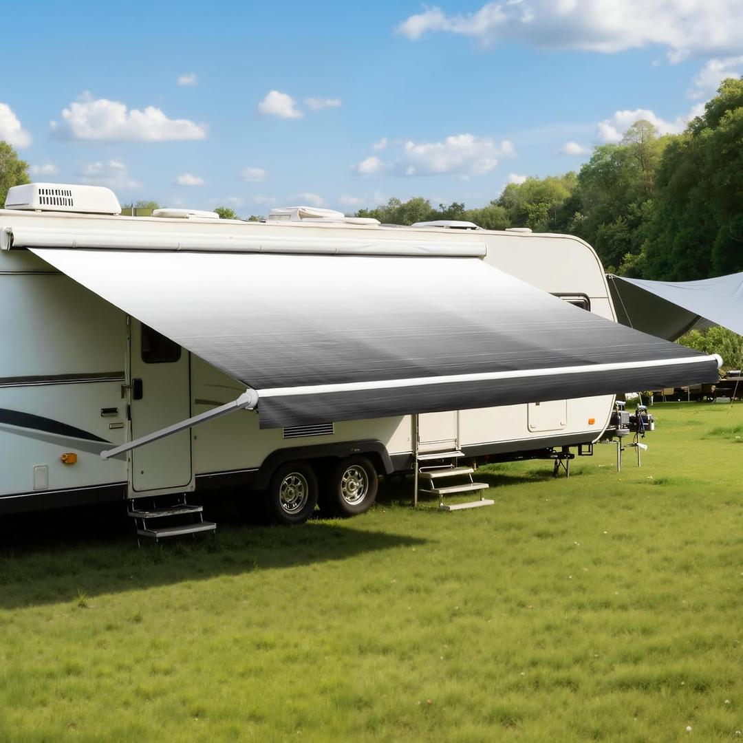 14FT RV Awning Fabric Replacement, Heavy Duty 4-PLY Vinyl Camper Awning, Universal Outdoor Canopy for Camper, Trailer, Motorhome Awnings for All Awning Brands - Black Fade (Fabric 13' 2")