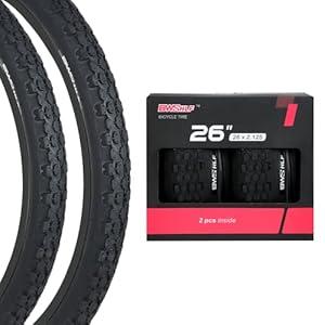 BWSHLF 26inch Mountain Bike Tires, 26 x 2.125 Inch, 2 Pack Replacement Black Folding MTB Bicycle Tire, Black Sidewall