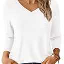 GKBK Womens Tops 3/4 Sleeve Shirts V Neck Casual Blouses Basic Loose Fit Pullover Tshirts White XL