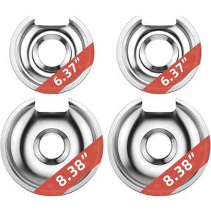 Burner Drip Pans for Electric Stove 715877 and 715878 Chrome Drip Pan 2 X 6" and 2 X 8" Compatible for Cooktop Replacement Parts by MIFLUS