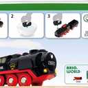 BRIO World Battery-Operated Steaming Train - 3-Piece Motorized Train Engine for Wooden Track with Lights and Kid-Friendly Steam - Interactive Play with Forward/Reverse - for Kids 3 & Up
