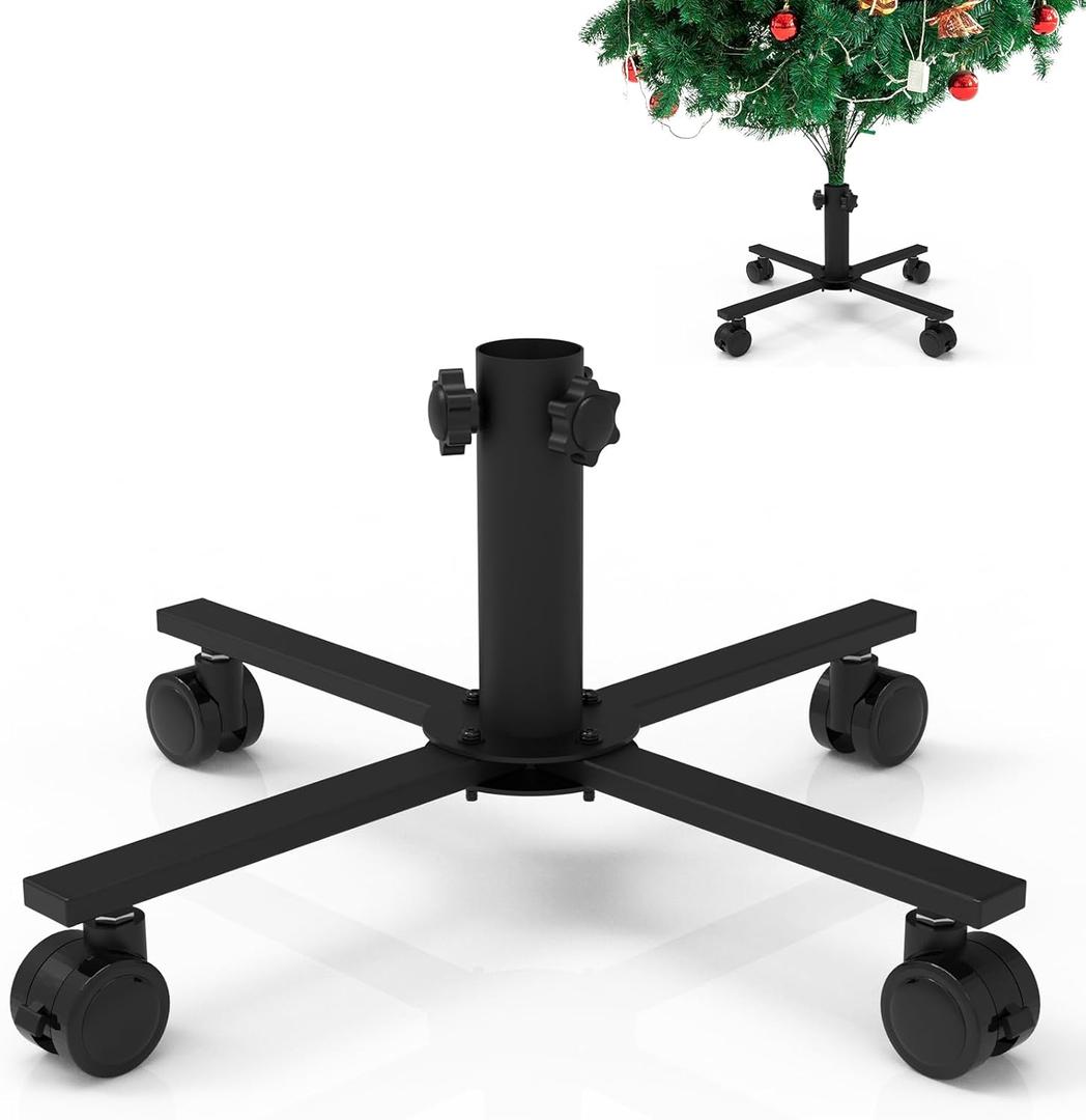 Christmas Tree Stand with Wheels,Metal Artificial Rolling Christmas Tree Stand for 3 to 5 ft Artificial TreesLocking Wheels(16'',1.4'')