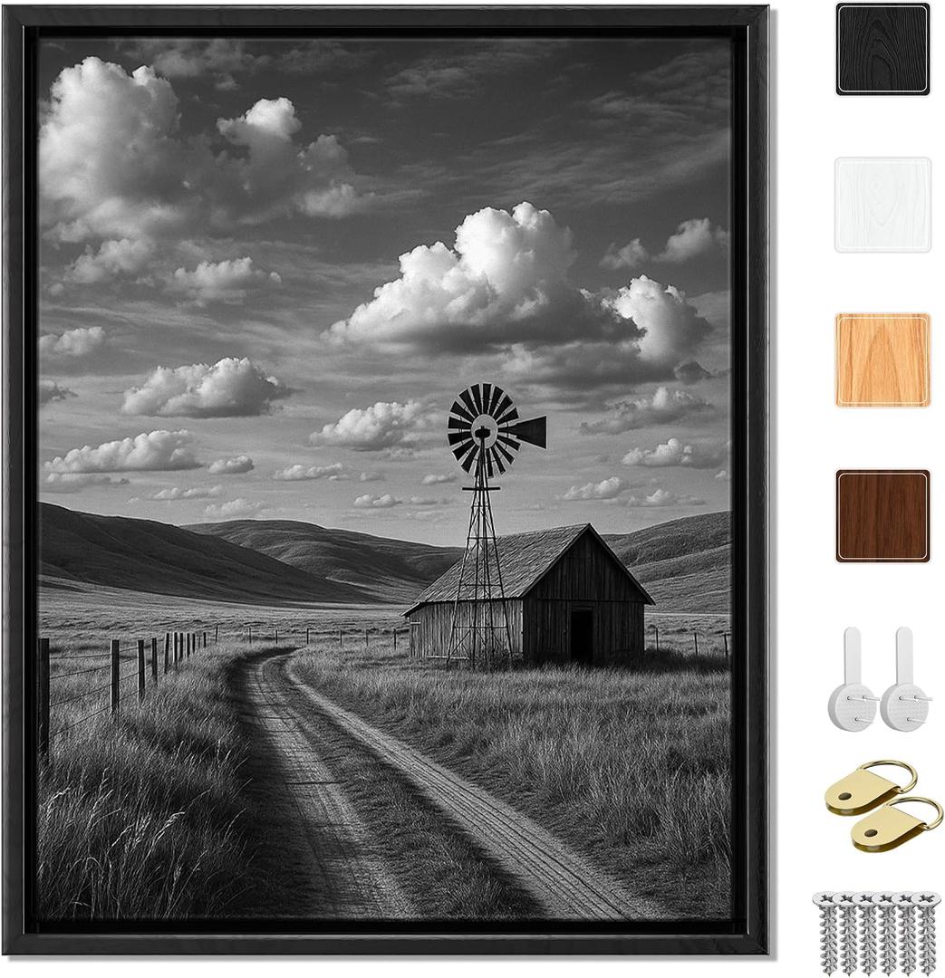 Canvas Floater Frame for 1”–1.25”Deep Gallery Wrapped Canvas, Wood-Look Floating Frame Wall Artwork for Oil Paintings, Gallery Bedroom, Living Room, Studio, Made in USA (Black,24x30)