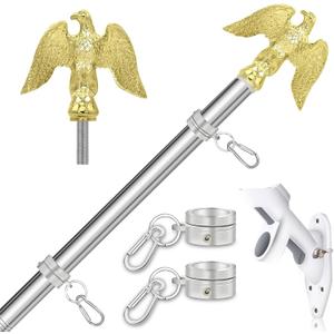 NQ 5 FT Flag Pole for Outside House with Eagle Topper, Stainless Steel Flag Pole with Flag Pole Holder, House Flag Pole Kit for Porch, Outdoor Flag Pole(Silver)