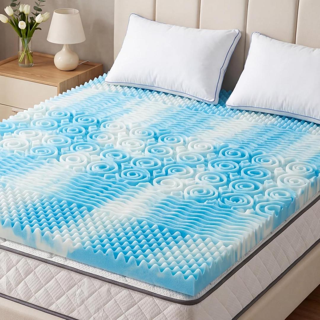DUMOS 2 Inch Memory Foam Mattress Topper Full, 5-Zone Cooling Gel Infused Pressure Relief Bed Topper for Back & Hip Pain, Soft Dorm RV Camping Mattress Pad, Blue
