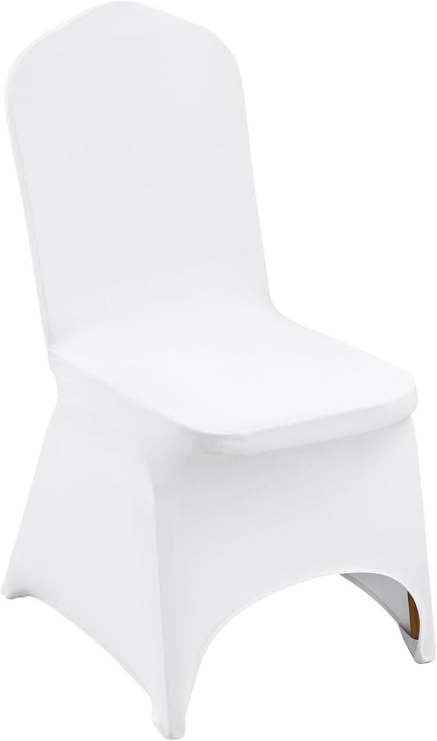 100 White Washable and Removable Universal Wedding Banquet Chair Covers with Polyester Spandex Elastic Sliding Arc Design Chair Covers