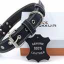 Genuine Real Leather Dog Collar for Medium Dogs, Heavy Duty Strong and Wide Dog Collar for Large and Extra Large Dogs, Classic Handmade Thick Collars for Large Breed Dogs (Large, Black) (Large: Fit 17-21" Neck)