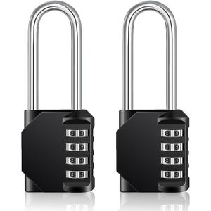 ZHEGE Long Shackle Padlock, 4 Digit Combination Lock, Resettable Weatherproof Combo Lock for School, Gym, Employee Locker, Outdoor, Fence (Black, 2 Pack)
