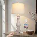 Rinweey 29" Farmhouse Table Lamp for Living Room,Vintage Bedside Lamp with USB C+A Ports & AC Outlet,3-Way Dimmable Touch Control Gray Washed Finish Nightstand for Bedroom, Single Gray