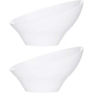 PLASTICPRO Disposable Angled Plastic Bowls Round Medium Serving Bowl, Elegant for Party's, Snack, or Salad Bowl, White, Pack of 4