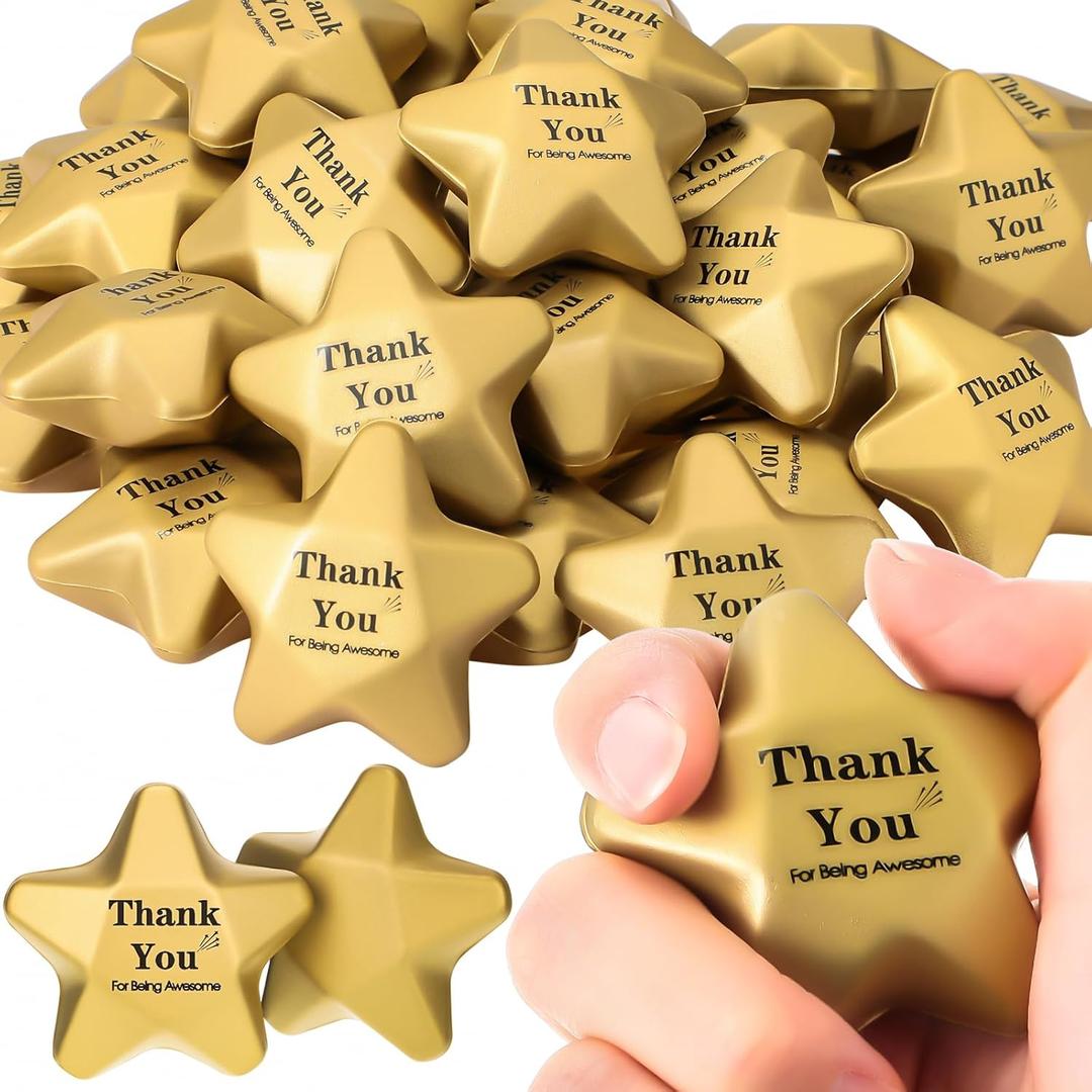 Deekin 72 Pieces 1.6 Inch Star Stress Balls Mini Foam Stress Relief Toys for Teens, Adults, Student Prizes, Party Bag Fillers(Thank You Style)