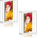 PPH-Sisy 4x6 Acrylic Magnetic Picture Frame 2 Pack, Double Sided 360° Rotating Clear Photo Frame, Frameless Desktop Display for Home Office Decor, Wedding Birthday Graduation Gift