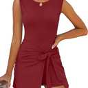 Caracilia Women Summer Sleeveless Bodycon Tie Cinched Waist Romper Skort Mini Dress Built in Shorts Night Out Vacation Dress, S