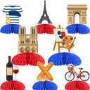 8 Pcs Romantic France Honeycomb Centerpieces Decorations, Paris Table Toppers Decor, Eiffel Tower 3D Table Signs for Baby Shower Birthday Party Supplies