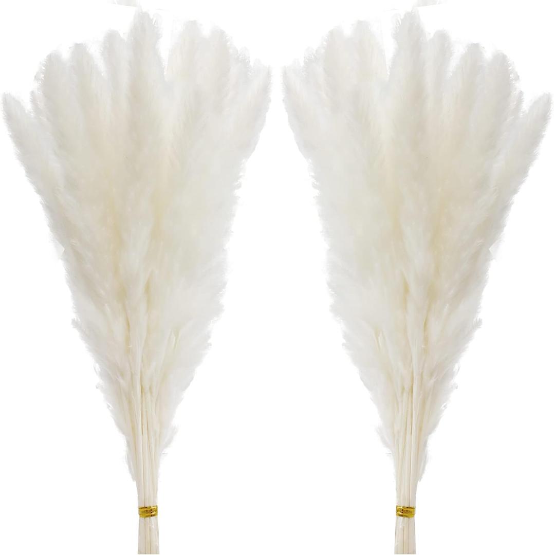 60 Pcs White Pampas Grass ,17 inch/45 cm Natural Dried Pampas Grass Branches Decor for Home Kitchen Garden Party Photographing Flower Arrangement Vase DecorWhite