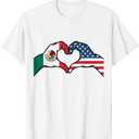 Mexican American Flag Print Heart Hands Love Mexico USA T-Shirt