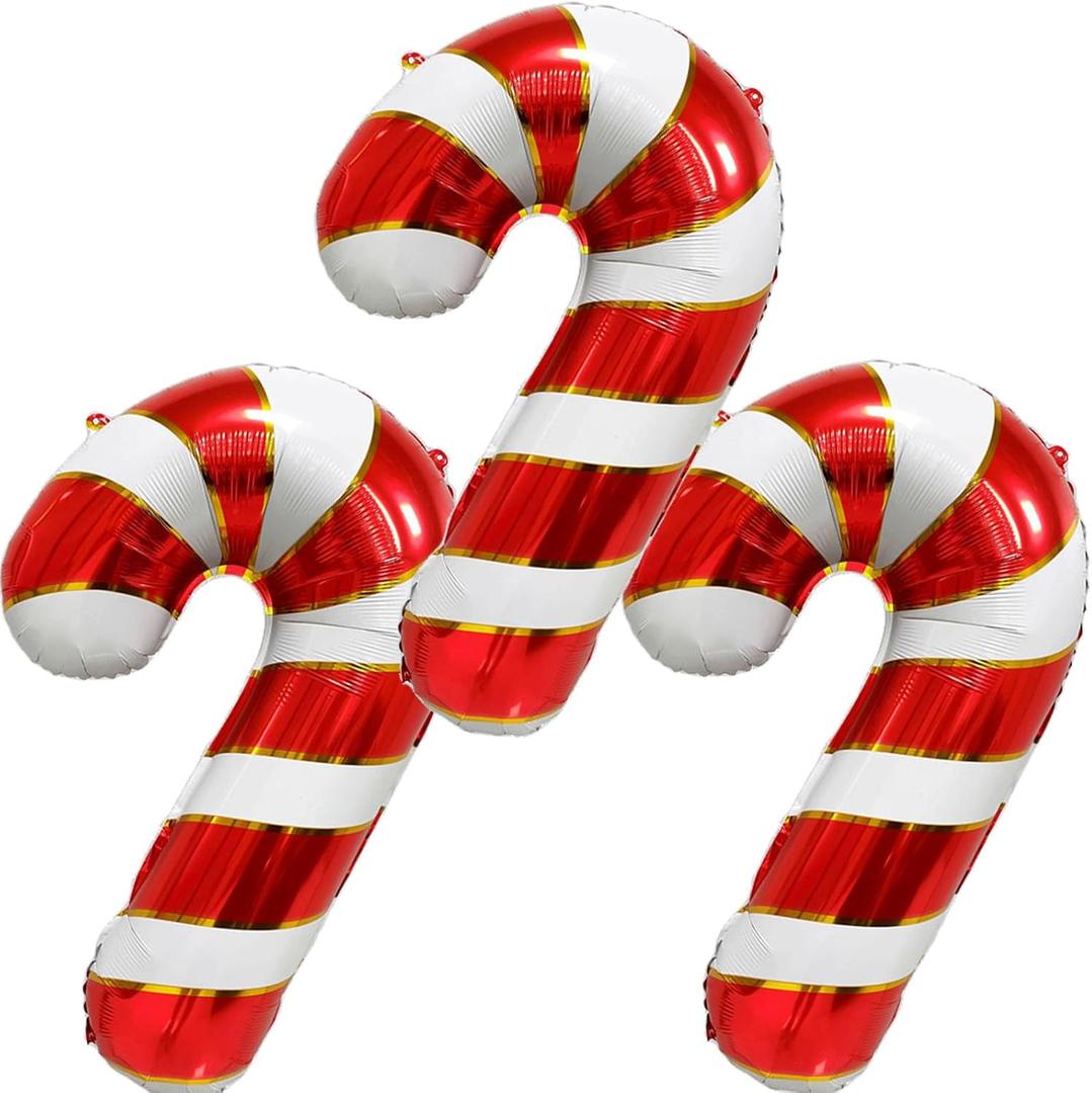 Candy Cane Balloons Christmas Balloons Candy Cane Foil Balloon for Christmas Birthday Party Supplies Decorations Xmas New Year Decor Ballons Arch Kits Party Balloon Set 3pcs