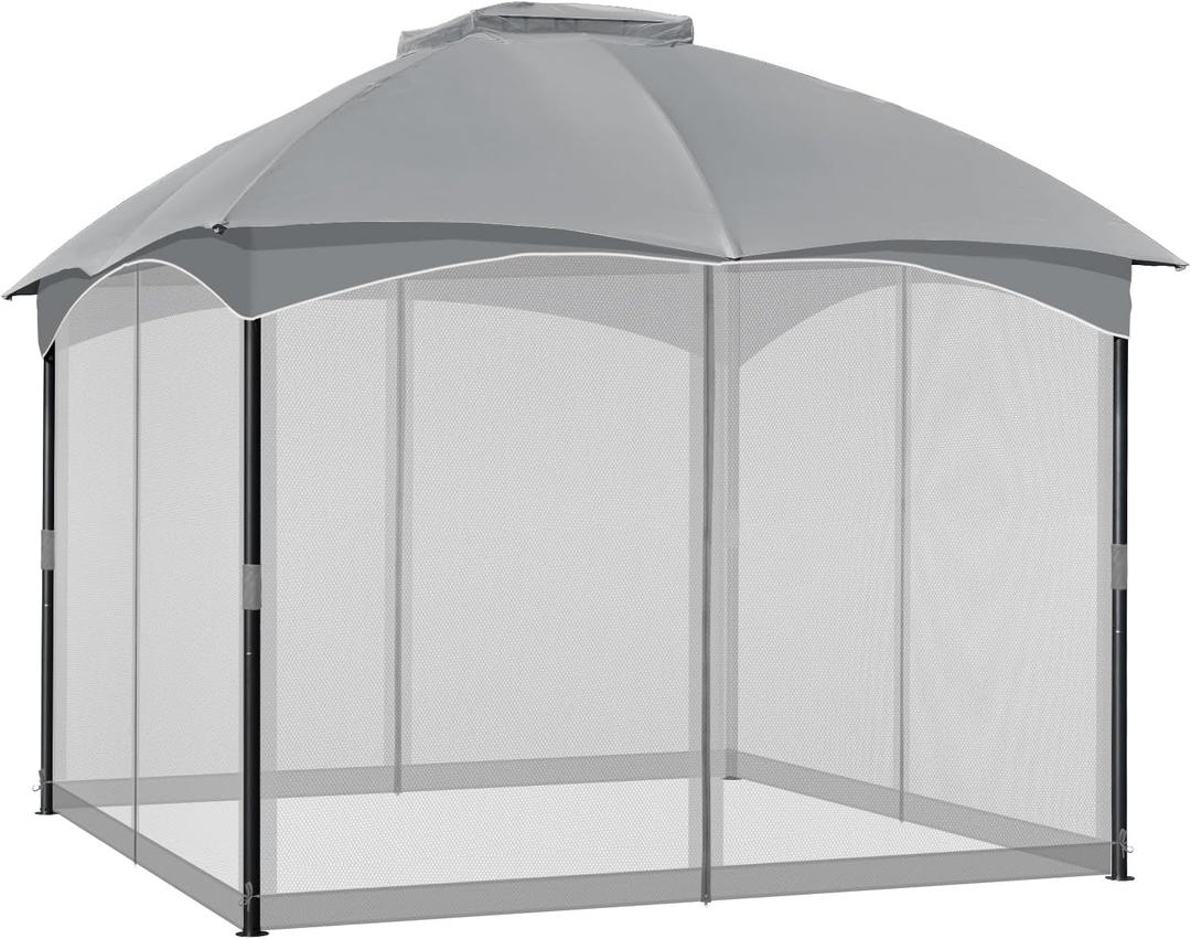 COWVIE Gazebo Replacement Netting Screen, 10' x 10' Universal Gazebo 4-Panel Mosquito Sidewalls with Double Zippers for Outdoor Patio (Only Netting) (Light Gray)