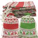 Jexila 24PCS Christmas Burlap Gift Bags 6X9 Inch Large Christmas Drawstring Goody Candy Treat Bags Reusable Christmas Linen Party Favor Pouch Jute Holiday Small Presents Wrapping Bags