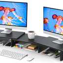 Zimilar Dual Monitor Stand Riser, Monitor Stand with Adjustable Length and Angle, Wood Monitor stand for desk, Monitor Riser for 2 monitors with Storage Space (Black Large)