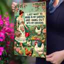 3 x Funny Decor Sign, I Just Want to Work in My Garden and Hang Out With My Chickens, Aluminium Metal, 12"x8", Birthday Gift Vintage Sign for Home Front Back Yard Kitchen Women Grandma Mom (S-002)