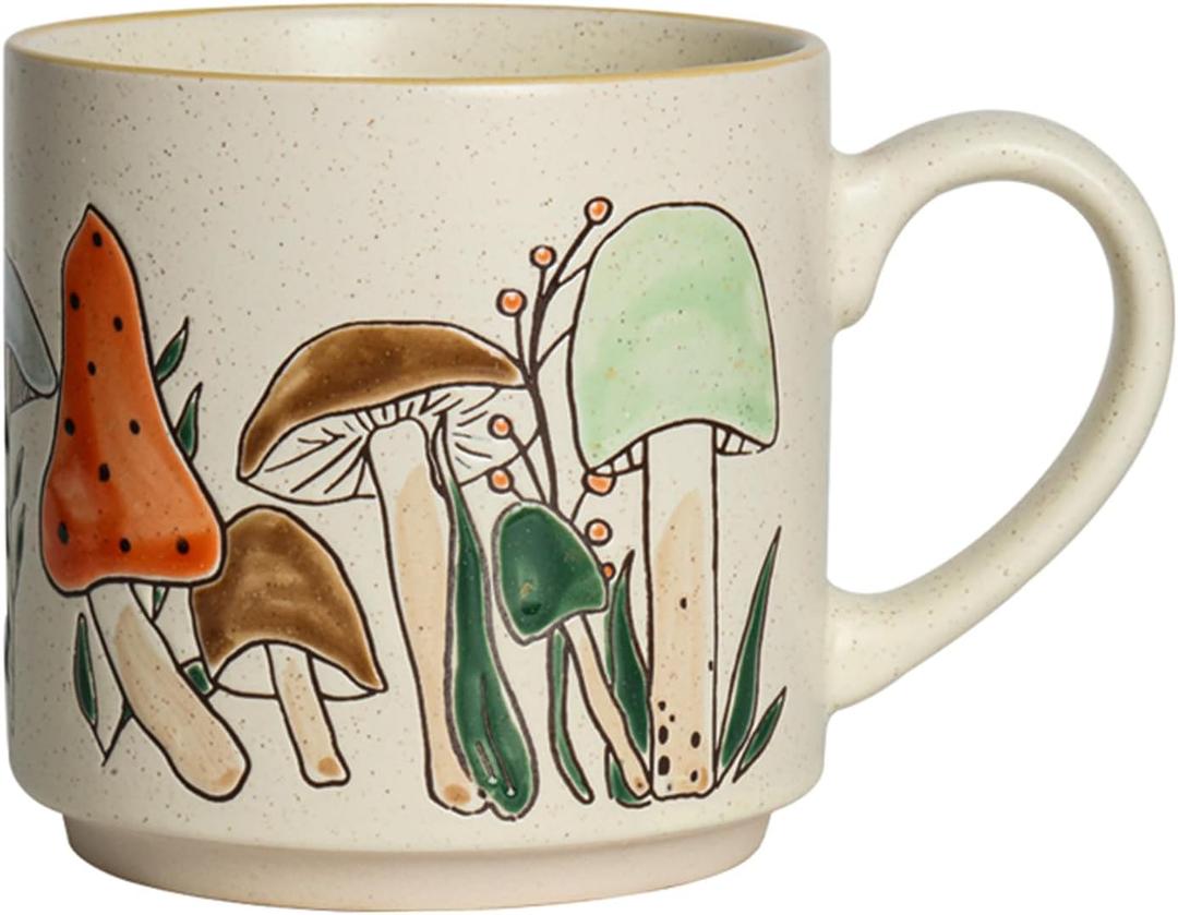 14oz Ceramic Mushroom Mug for Coffee Lovers, Cute Coffee and Tea Mugs Gift for Women and Men, Dishwasher Safe Novelty Ceramic Cup (Green)
