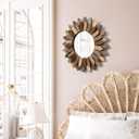 Emfogo Wall Mirror 12 inch Rustic Wood Sunburst Boho Mirror Farmhouse Wall Decor Room Decor Home Decor for Bedroom Living Room Entryway (Tri-Color)