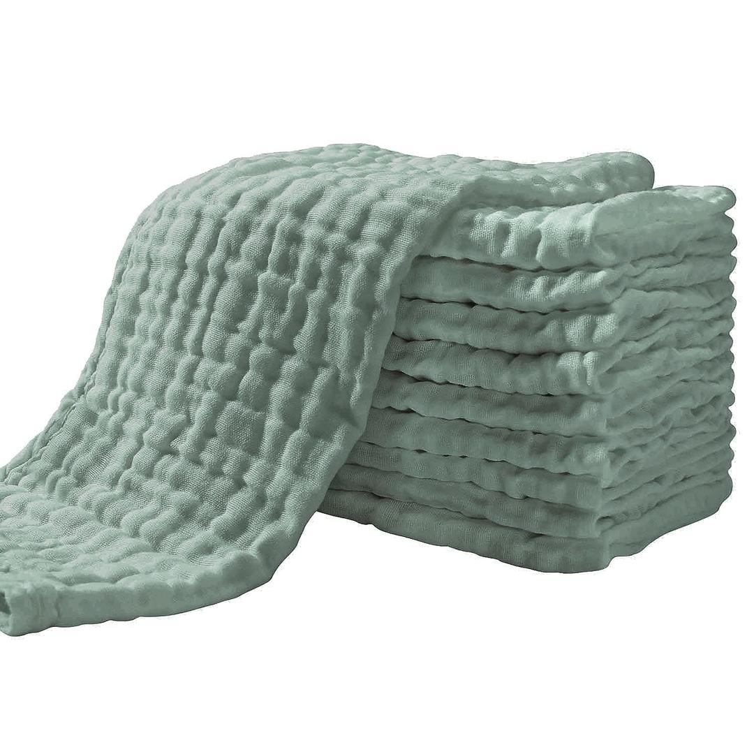 Yoofoss Muslin Burp Cloths for Baby 10 Pack 100% Cotton Baby Washcloths for Boys Girls Large 20''X10'' Super Soft and Absorbent Dark Green
