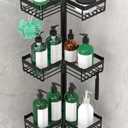 Floor Corner Shower Caddy, 3-Tier Rustproof Shower Shelf Organizer with Hooks, Free-Standing Bathroom Storage Rack for Shampoo & Toiletries, Black