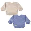 Tiny Twinkle Long Sleeve Bib for Babies & Toddlers | 2-Pack Waterproof Smock Bib for Eating | Machine Washable & Mess-Proof Feeding Essentials | Newborn Shower Gift (Periwinkle Putty,624M)