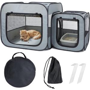 Portable Cat Playpen with Separate Areas, Foldable Cat Tent for Indoor and Outdoor, Pet Playpen for Kittens and Small Dogs