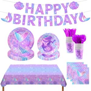 182pcs Mermaid Themed Plates and Napkins Set,Serve 30