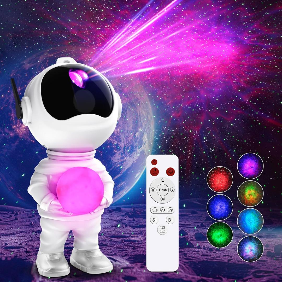 3 in 1 Star Projector with 8 Color Moon Lamp, Astronaut Galaxy Projector, Remote & Timer, 33 Light Effects LED Nebula Night Light for Kids Room Decor, Gift for Teen Boys Girls Birthday (White)