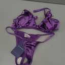 OYOANGLE Women's 2 Piece Satin Lingerie Silk Bralette Triangle Bra and Panty Thong Set Size S