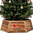 Weysat 30" Wooden Tree Collar Box Christmas Tree Skirt Collar Christmas Decoration Farmhouse Xmas Stand Cover Natural Wood Rustic Hexagon Xmas Base Cover 6-Piece Fit Below 29.5" (Brown)