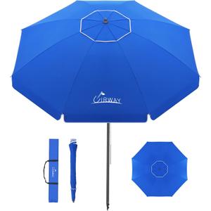UIRWAY Beach Umbrella, Heavy Duty Windproof Beach Umbrellas with Sand Anchor & Tilt, Sun Protection Portable Beach Umbrella with Carrying Bag for Beach, Patio Garden Pool Outdoor