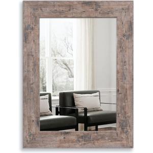 Syndra Wood Mirror with Frame, Rustic 24X32 Inch Wall Mounted Vanity Mirror with Large Wood Frame, Farmhouse Bathroom Mirror for Bedroom, Living Room, Entryway Wall Decor(Natural)