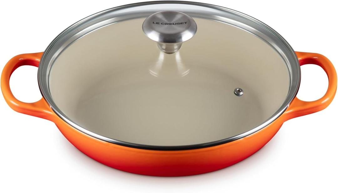 Le Creuset Enameled Cast Iron Signature Round Braiser with Glass Lid, 2.25 qt., Flame