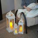 TRIROCKS Set of 3 Large Decorative Candle Lanterns 22''&16"&11" H Vintage Candle Holders for Garden Yard Patio Wedding Parties Events Christmas Indoors Outdoors(Beige with Gold Brush)