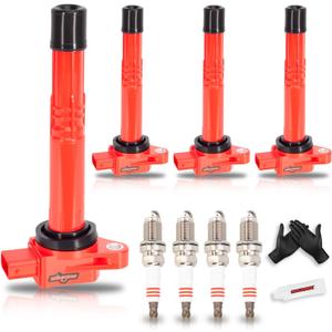 Set of 4 Upgraded Ignition Coil Pack & Spark Plugs fits for Honda CRV Accord Civic Element, for Acura RSX CSX 2002 2003 2004 2005 2006 2007 2008 2009 2010 2011 L4 2.0 2.4 Replaces UF311 UF583