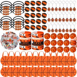 Aoriher 194Pcs Basketball Party Favors Set 24 Silicone Bracelets 24 Charm Bracelets 24 Mini Basketball 24 Keychains 24 Non Woven Gift Goodie Bags 24 Erasers 50 Sticker for Sports themed Party Supplies