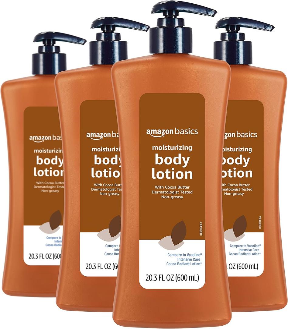 Amazon Basics Cocoa Butter Body Lotion, Lightly Scented, 20.3 Fl Oz, Pack of 4