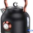 Retro Electric Kettle, 1.7L Stainless Steel Tea Kettle with Large Temperature Gauge, 1500W Fast Heating Hot Water Boiler with LED Indicator, Auto Shut-off & Boil-Dry Protection-Reteo Black (Retro Black)