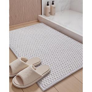 Bath Mat,Chenille Absorbent Bathroom Mat Quick Dry Rubber Backed Bathroom Rugs Non Slip Washable Bath Mats,Ultra Thin Bathroom Rugs Fit Under Door 3x4ft White