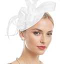 American Trends Fascinators for Women, Derby Tea Party Wedding Church Feather Hat with Headband & Hair Clip (White)